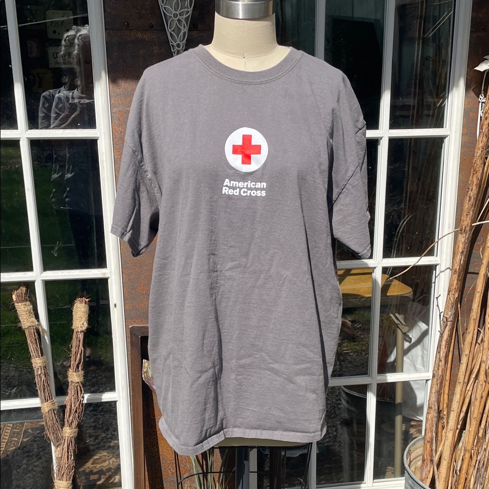 Gildan Gray American Red Cross  Crewneck Tee